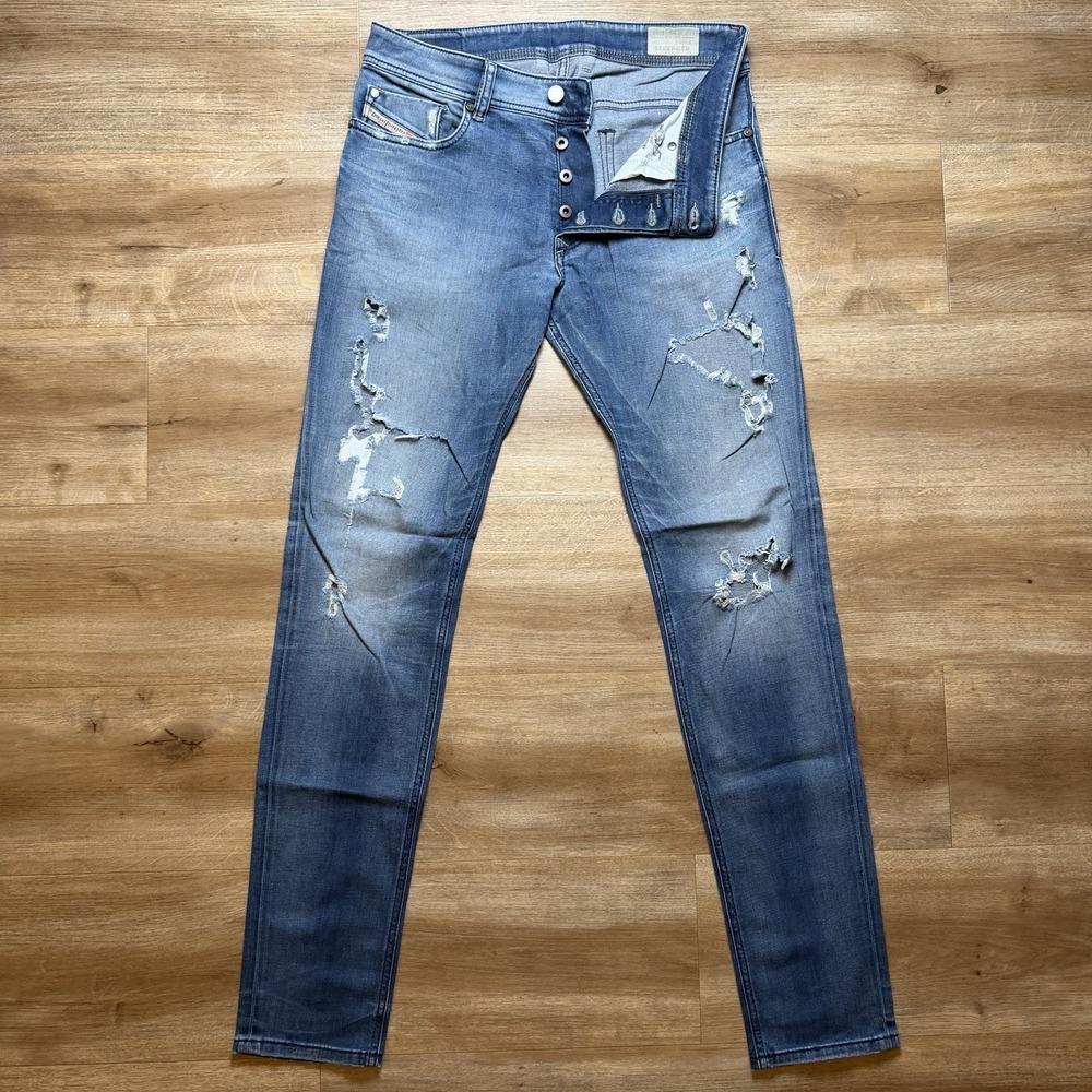 Diesel Sleenker Jeans Men 30x32 Blue Slim Skinny Fit Stretch Destroyed 0844M